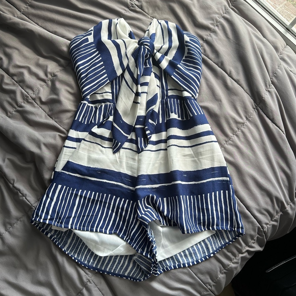 Lulu's Navy and White Nautical Zip Back ROMPER